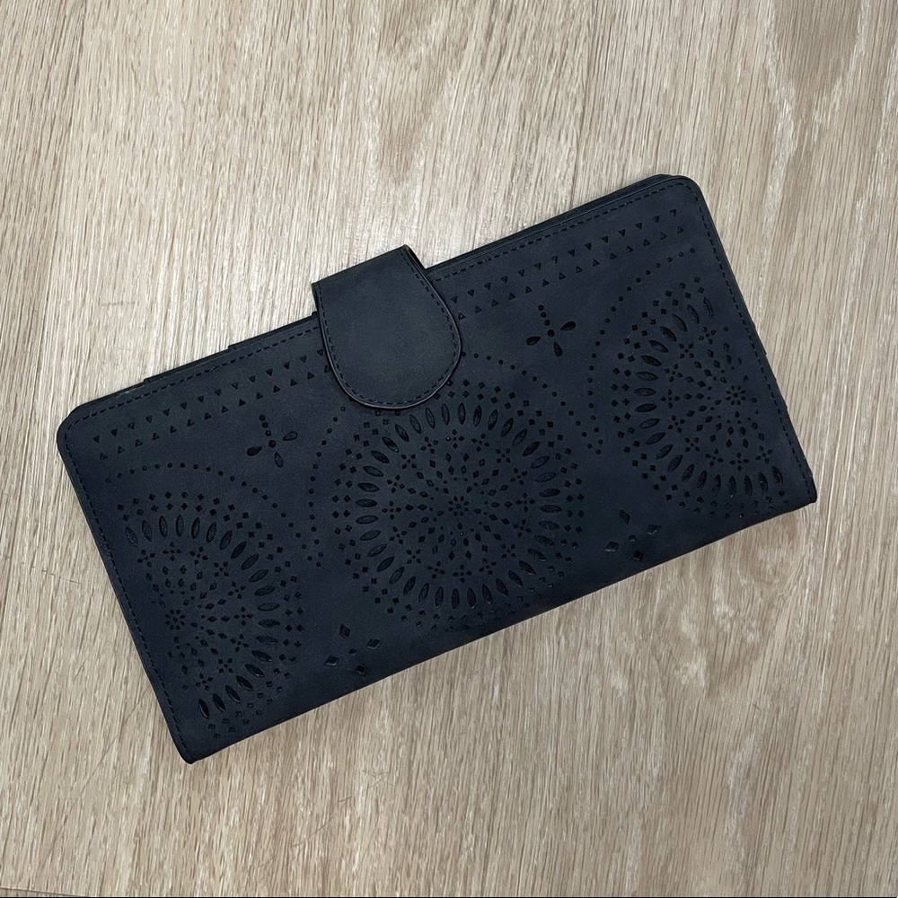 Faux Leather Perforated Wallet Clutch